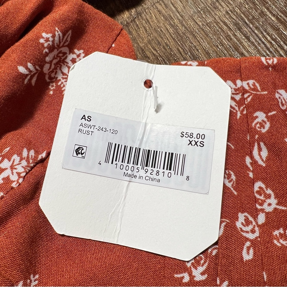 NWT Altar’d State Rust Floral Crop Top XXS Puff Sleeve Smocked Boho Blouse - Picture 4 of 6